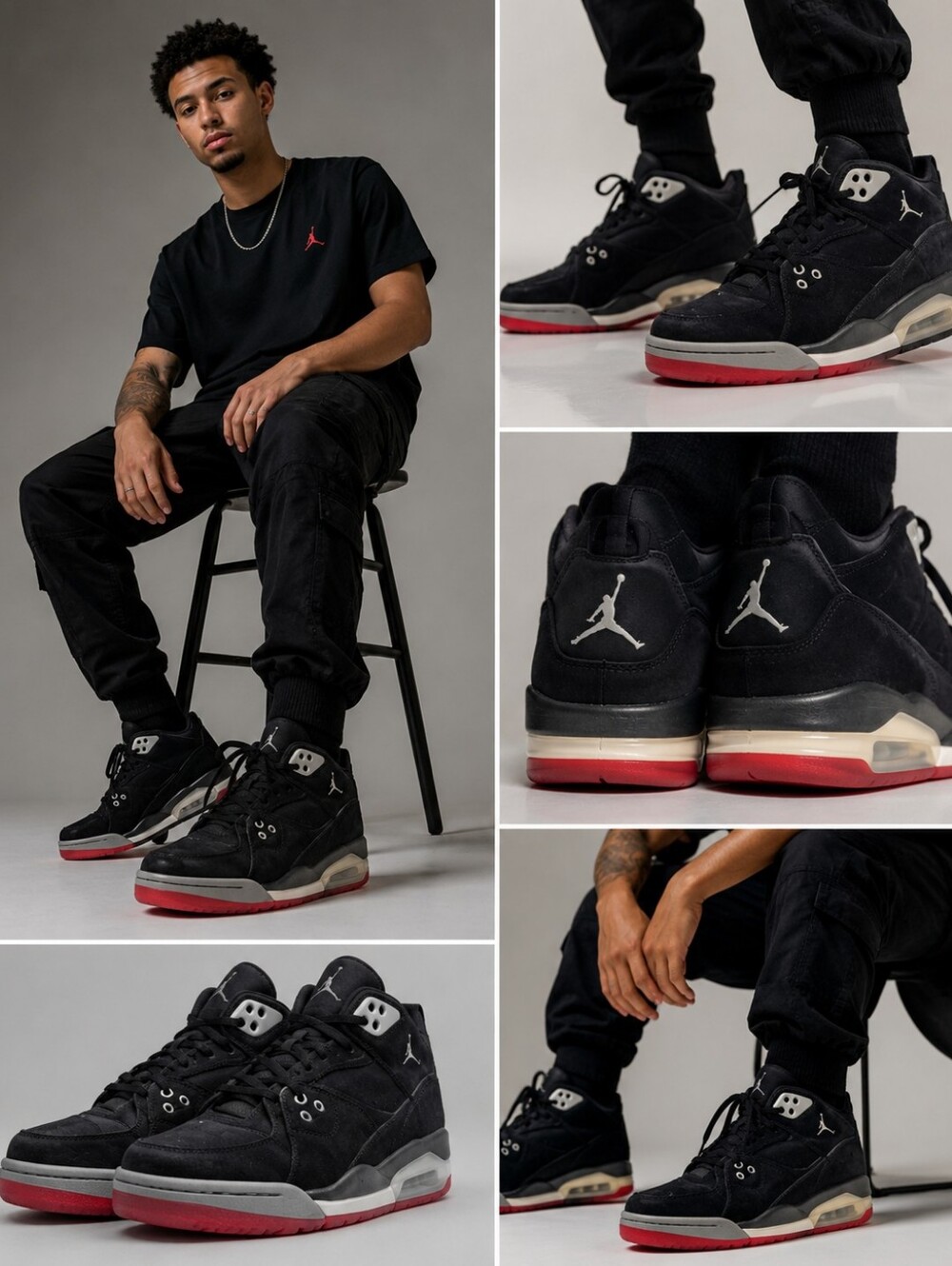Air Jordan Ol'School III 5/8th Bred Black&Red  Genuine Leather Sneakers Men's 10